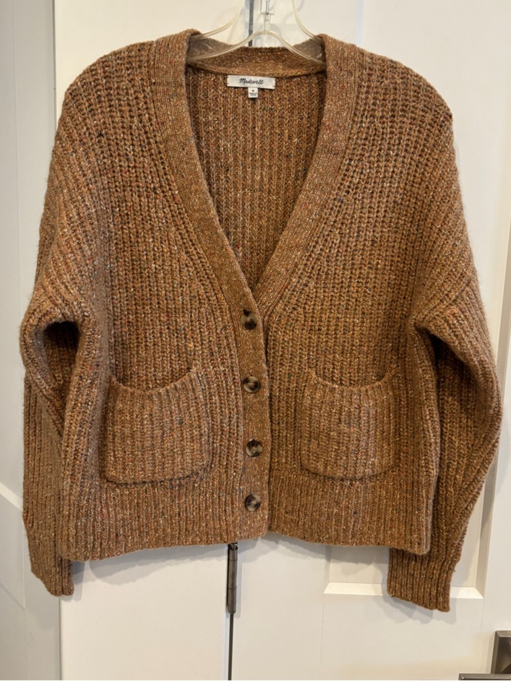 Madewell Tan Wool Blend Chunky V-Neck Cardigan. Size M - Picture 4 of 10